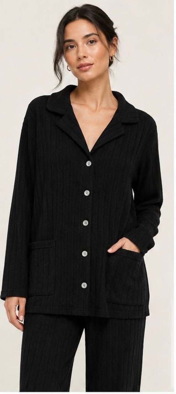 EK4YDNDS Button-Down Ribbed Knit Cardigan Shirt Jacket